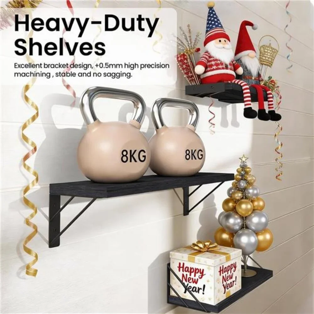 Wall Mounted Floating Shelves Wood Floating Wall Shelf for Books & Decor 4 Pack